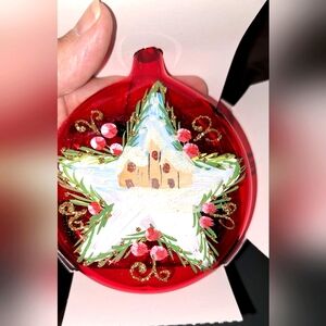 Beautiful Christmas Ornament Mouth Blown Red Hand Painted Star From Italy New